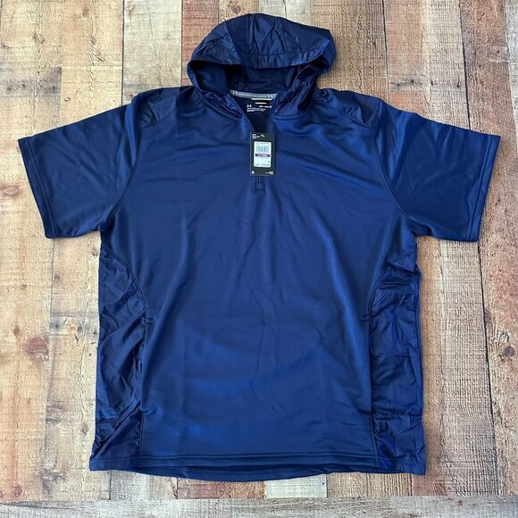 Under Armour Comand Short Sleeve 1/4 quarter zip Hoodie in blue -XXL